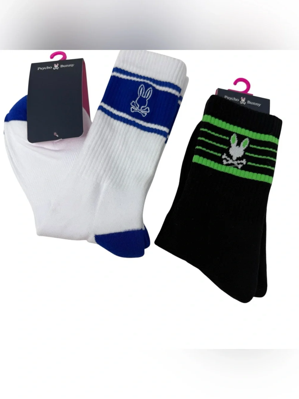 Psycho Bunny 2 pair Mens Sport Socks White black New